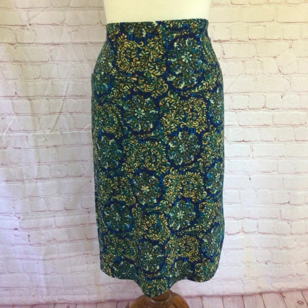 LuLaRoe Colorful Blue, Yellow and Green Skirt - Size Medium